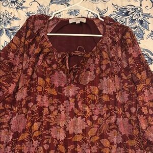 LOFT Burgundy Floral Blouse